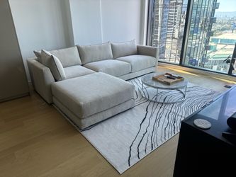West Elm - Melbourne 3 Piece Left Ottoman Sct, Distressed Velvet, Sand Color