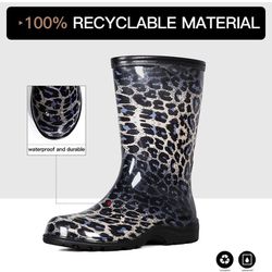 Women's Waterproof Rain Boots - Colorful Printed Mid-Calf Garden Shoes with Comfort Insole Ladies Short Rain Boots