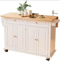 White Rolling Kitchen Island with Wheels (New in Box)