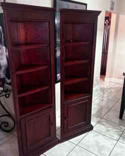 Pair Of Corner Bookshelves 23.5”Lx16”Wx73”H