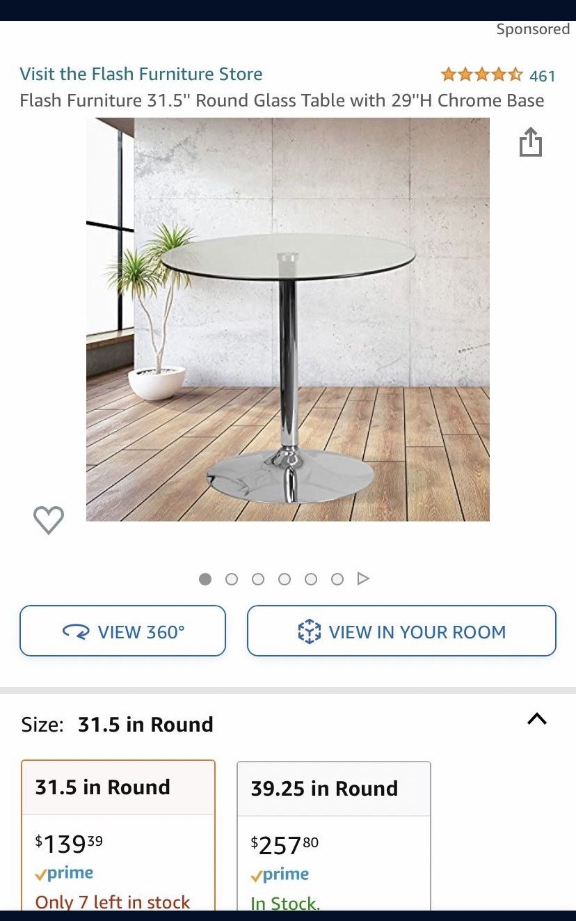 Flash Furniture Round Glass Table with 29''H Chrome Base