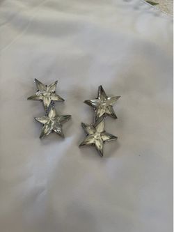 GUESS Double Star Drop Clip On Earrings