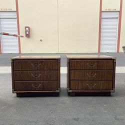 Vintage Drexel Accolade Campaign Nightstands – Matching Pair