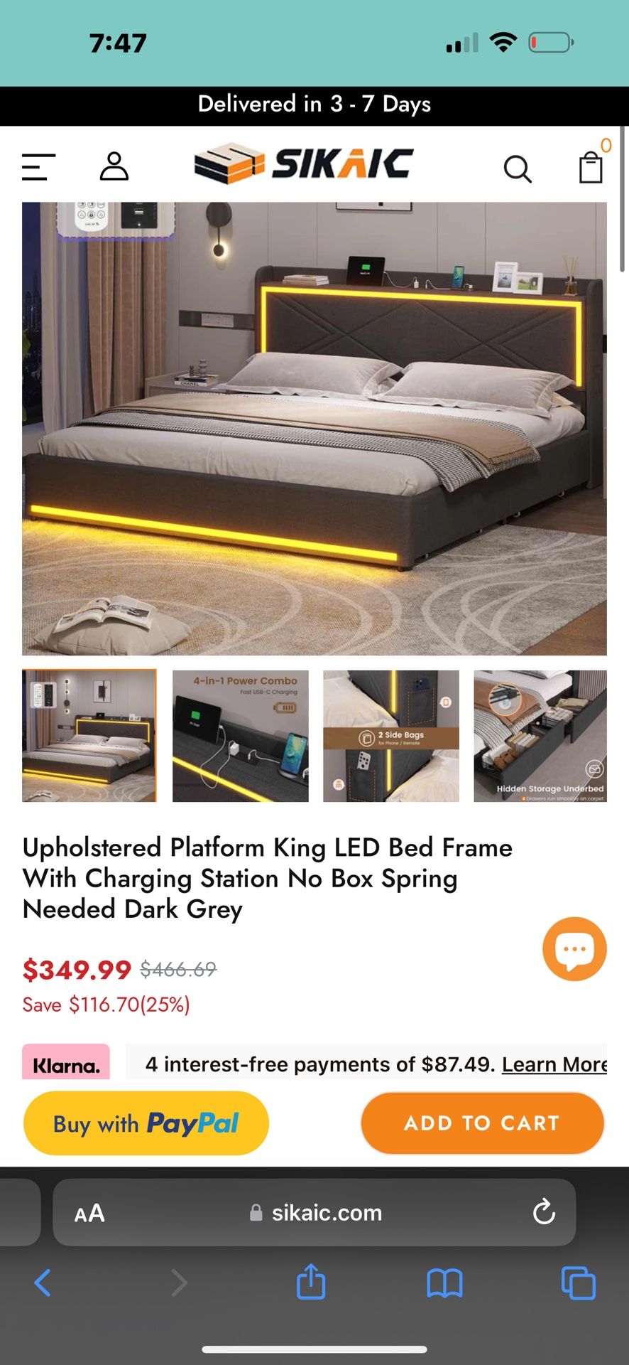 King Size Bed Frame Led With Chargers Still In Box Bed $200