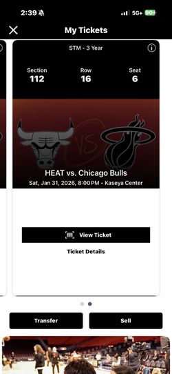 Miami Heat vs Bulls - Section 112 Lower Level (2 Seats)
