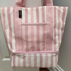 New Pink Striped Victoria Secret Cooler Tote Bag LAST ONE