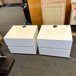 homary Smart Nightstand with Wireless Charging Station, USB & Type-C Ports, LED Light, 2 Drawers set of 2