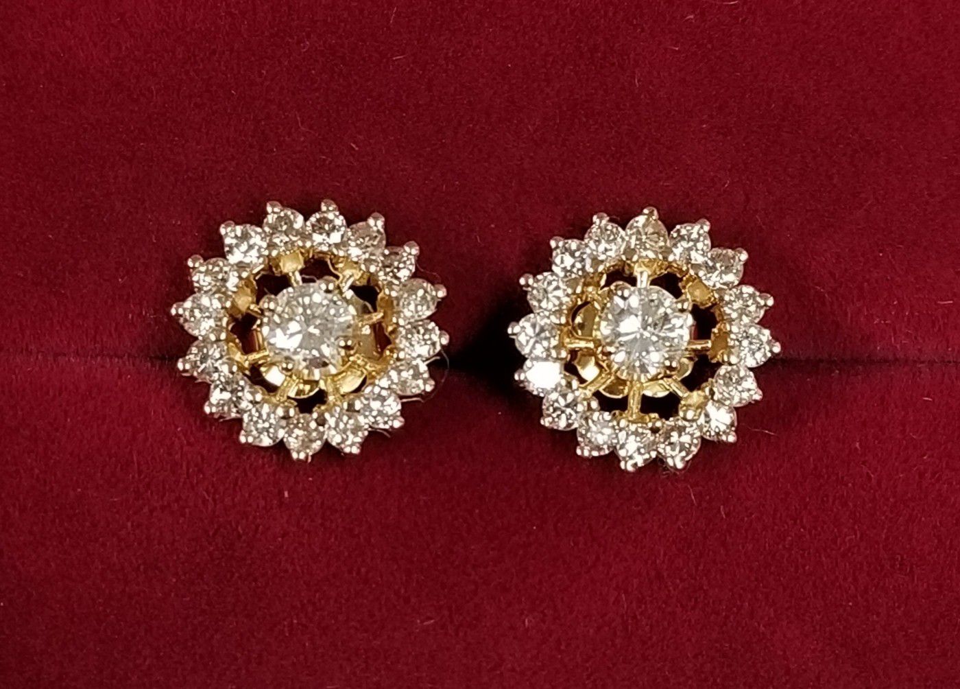 14k Yellow Gold Diamond Stud Earrings w/ Halo Diamond Jackets