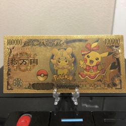 24k Gold Plated Pokémon Cosplay Pikachu Banknote