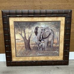 Ruane Manning Elephant & Calf Framed Art Print 29x26 Wildlife Wall Decor