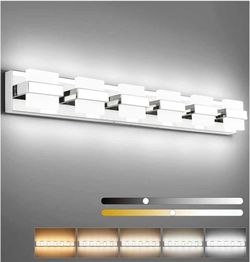 3708: New 6 Lights Chrome Bathroom Light Fixtures Modern LED Bathroom Light Vanity Lights Over Mirror 41 inch White Light Dimmable