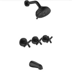 UKISHIRO Viki Triple Handle 10 Spray Patterns 1-Spray Tub and Shower Faucet 3.5 GPM in Black (Valve Included), Spot Resistant