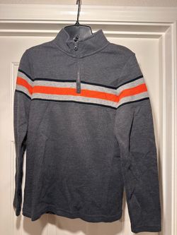 Urban Pipeline - Male Long Sleeve Shirt with Half Zip - Size Youth Large - Gray with Orange Stripe
