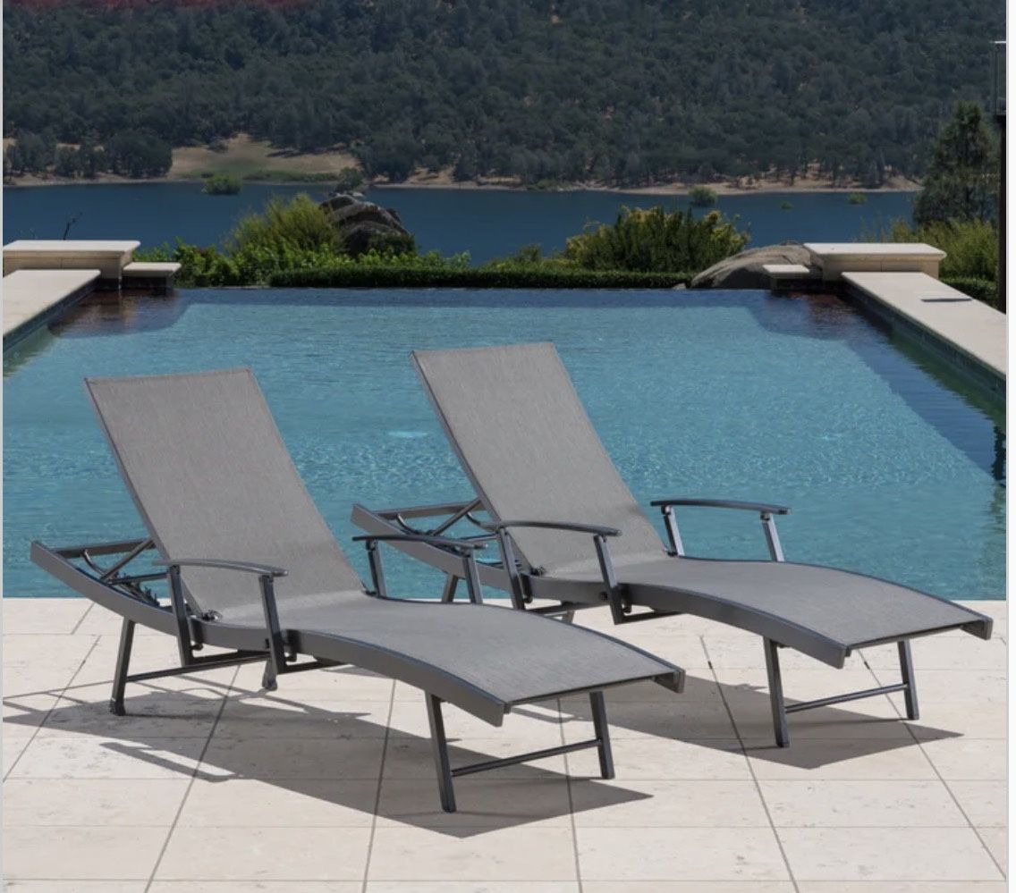 SunVilla Commercial Sling Wave Chaise Lounge with Adjustable Armrests, 2-pack