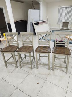 Hickory/Stone Solid Wood Counter Height Dining Set  *4 chairs/stools*; X-Back Stools. FREE DELIVERY!