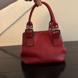 Gorgeous Tignanello Red Pebbled Leather Handbag with Silver Buckles