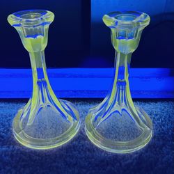 Manganese Glow Clear Glass Round Candlesticks (2)