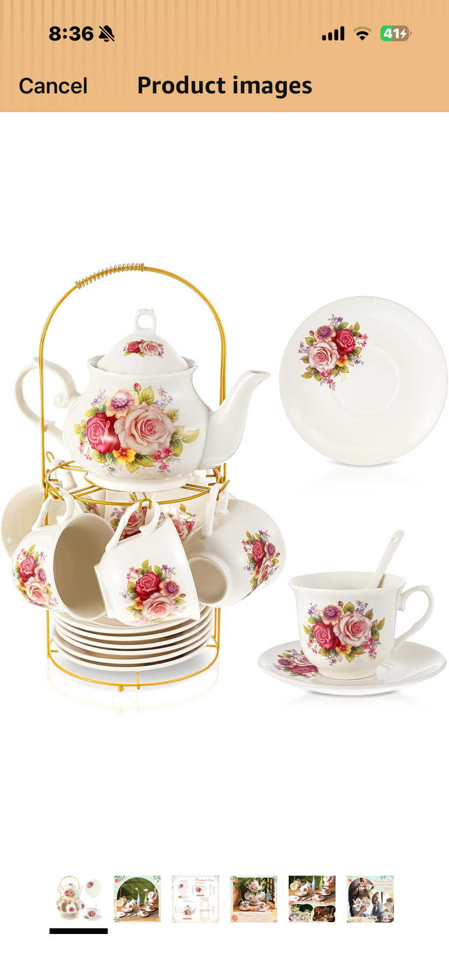 New Open Box READ 19 Pcs Porcelain Tea Set with Metal Holder & Spoon Adult