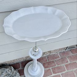Tall White Birdbath