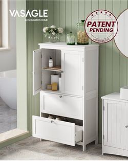 Bathroom Floor Storage Cabinet, Bathroom Storage Unit, Freestanding Cabinet with 2 Drawers and 2 Doors, Adjustable Shelf, 11.8 x 23.6 x 43.3 Inches, W