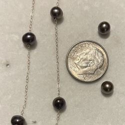 Black Pearl Station Necklace With Matching Earrings 