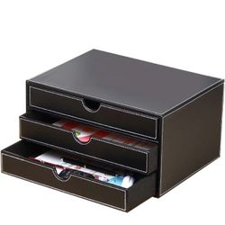 YAPISHI Leather Desk Organizer with 3 Drawers