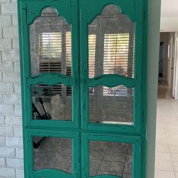 Large Shabby Chic Green Distressed Hutch/closet/dresser