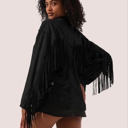 Locachy Women's Faux Suede Fringe Jacket