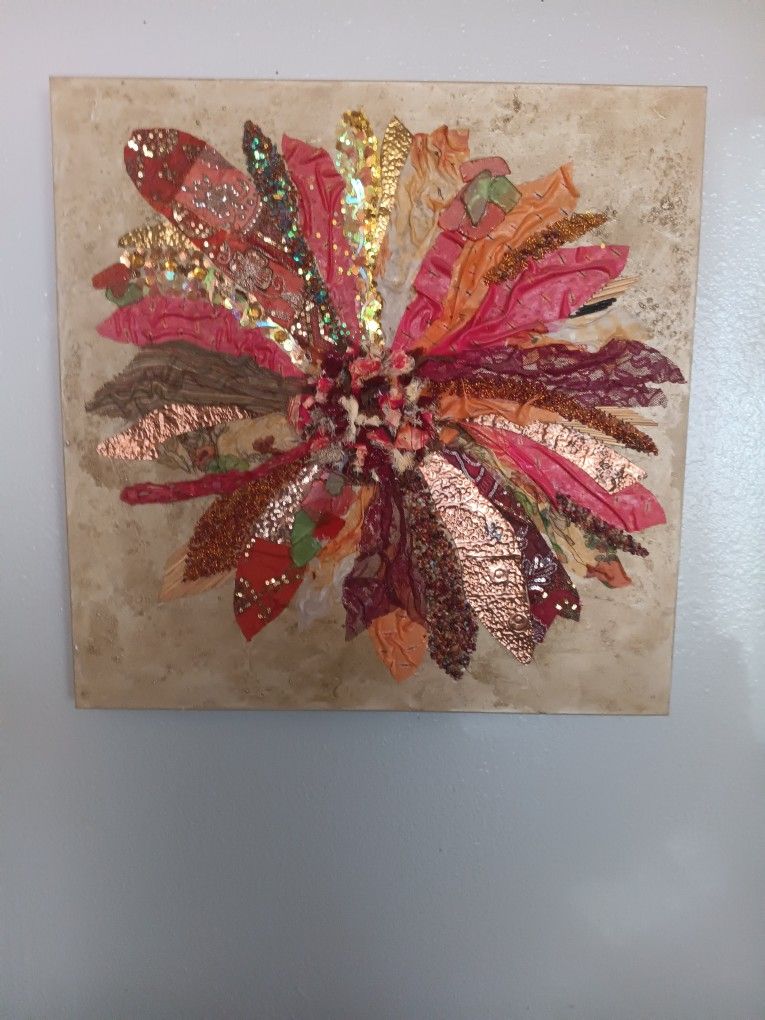 Canvas Fabric and sea glass Art