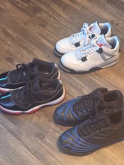 Jordan 4 White Cement + Jordan 11 Low Bred + Adidas Basketball Shoes — Size 8.5