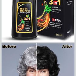 Champú de tinte para cabello negro 3 en 1, champú para cabello tratado con color, cobertura 100% de canas, para mujeres y hombres, ingredientes herbal