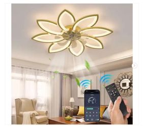36.22 in. Indoor Gold Low Profile Modern Flower Ceiling Fan with Dimmable Integrated LED and Remote - New