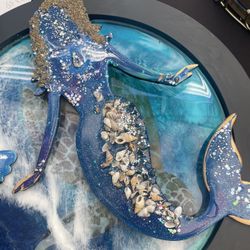Resin Mermaid And Resin Sea Horse About 11-12 Inches 