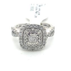 10k White Gold Diamond Ring 3 Tier Princess Cut Halo Cluster 1ctw 2.8grams Size 7  137340 1