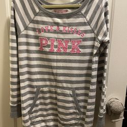 Victoria's Secret Love Pink Love & Kisses Appliqué Stripe Sweatshirt