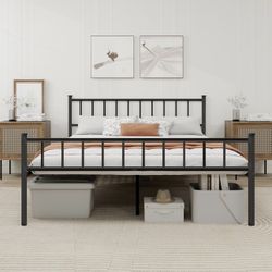 Metal Platform Twin Bed Frame with Headboard Sturdy Steel Slats Support No Box Spring Needed Easy Assembly Black 