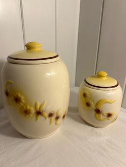 1950s Vintage Hull Pottery Lidded Canister Set Just Right Kitchenware Floral Pattern  mid century