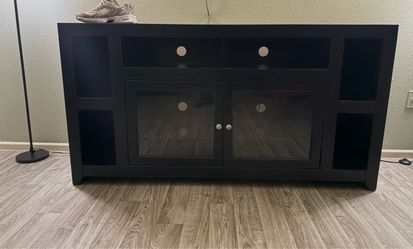 Dark Brown TV Stand with Glass Doors