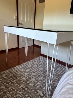 White Desk with Glass Top Mid Century modern style