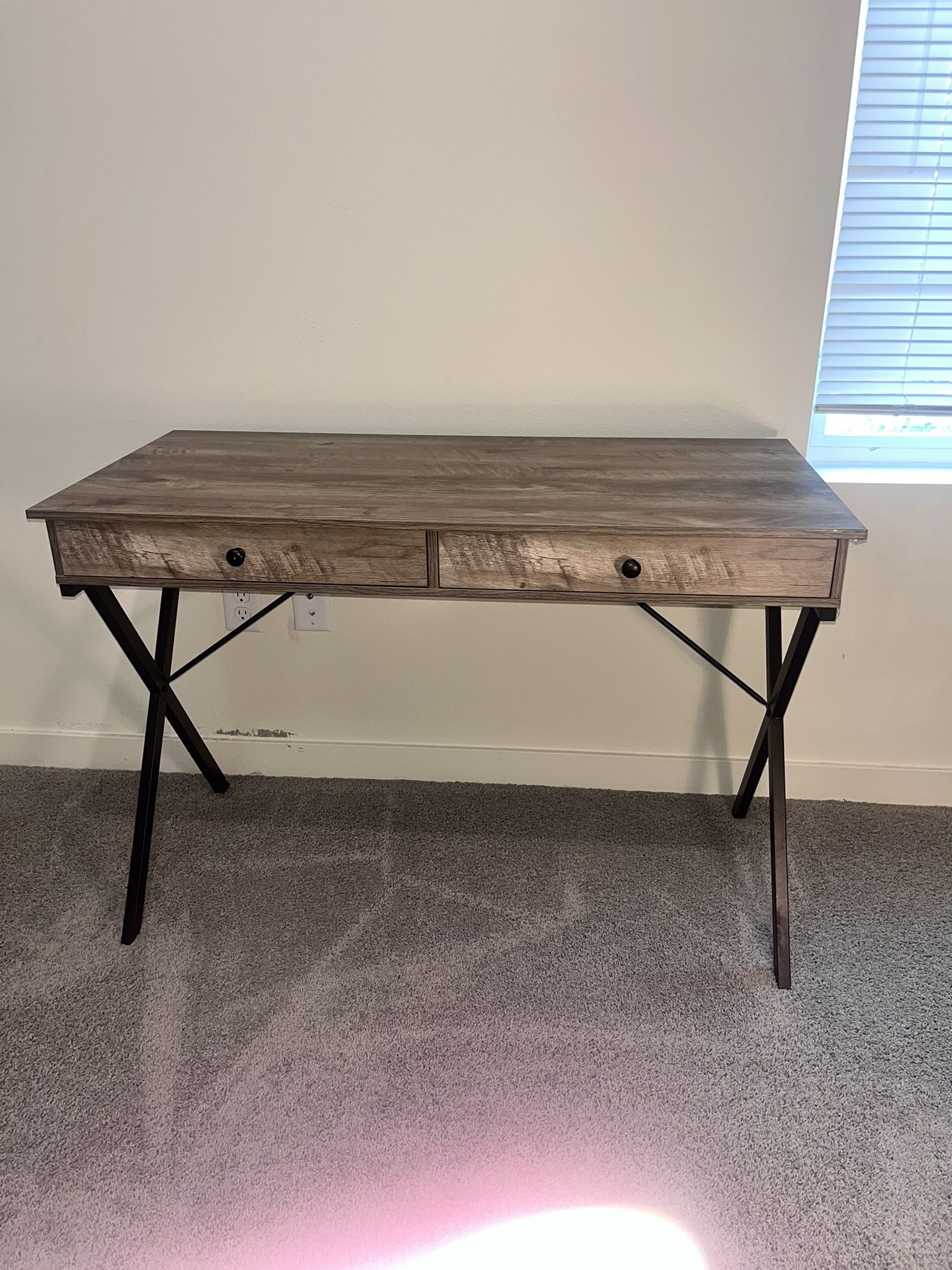 Modern Desk with Drawers – Wood Finish & Black Metal Legs