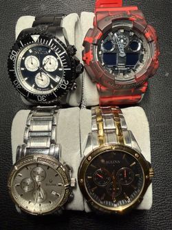 4-Watch AS-IS Lot (Bulova Two-Tone, Bulova Chrono, Invicta, G-Shock)