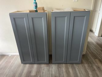 Gray Shaker style cabinets