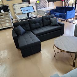 Black Sectional Turns Into Bed 