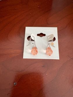 Crystal Avenue earrings teardrop dangle earrings featuring faceted peachy-pink crystal