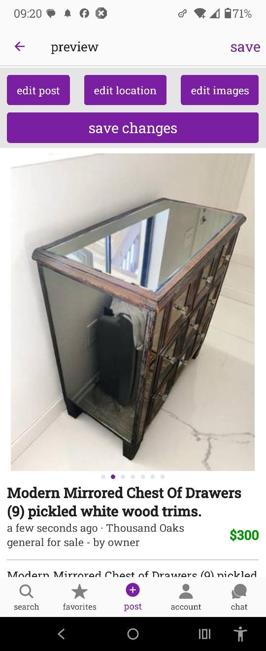 Modern Mirrored Chest Of Drawers (9) pickled white wood trims.