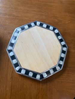 Designer towle Octagonal silver and Wood Tray with cutting board cheese Inlay Border