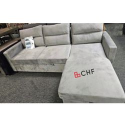 Velvet Reversible Sleeper Sectional Sofa with Storage Chaise and Side Pocket // Limited Time Offer 