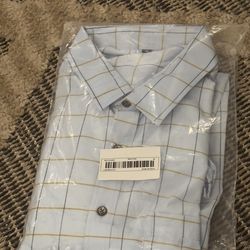 MENS DRESS SHIRT LONG SLEEVES IN A BLUE CHECKED XL SIZE BRAND NEW WITH TAGS