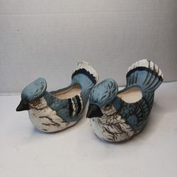 New Set Of 2 Blue Bird / Blue Jay Animal Ceramic Scented Candle Decor Lot Pair