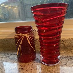 2 Red Vases  Decor - Both $12